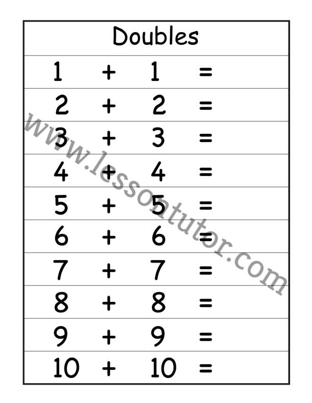 Addition – Doubles – Worksheet First Grade - Lesson Tutor
