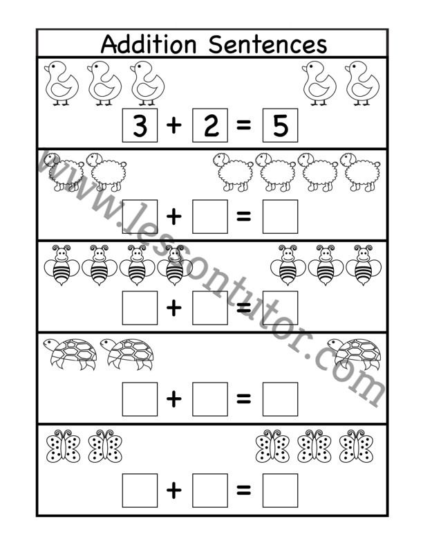 Addition Sentences Worksheets Kindergarten - Lesson Tutor