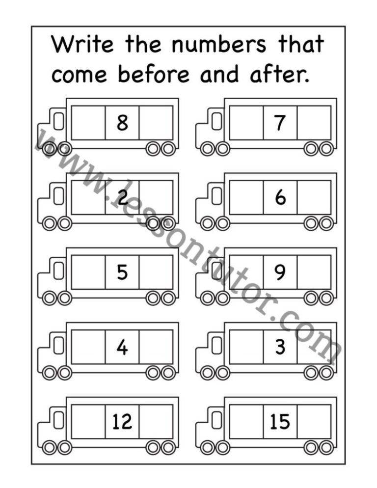 Before and After Numbers Worksheets Kindergarten - Lesson Tutor