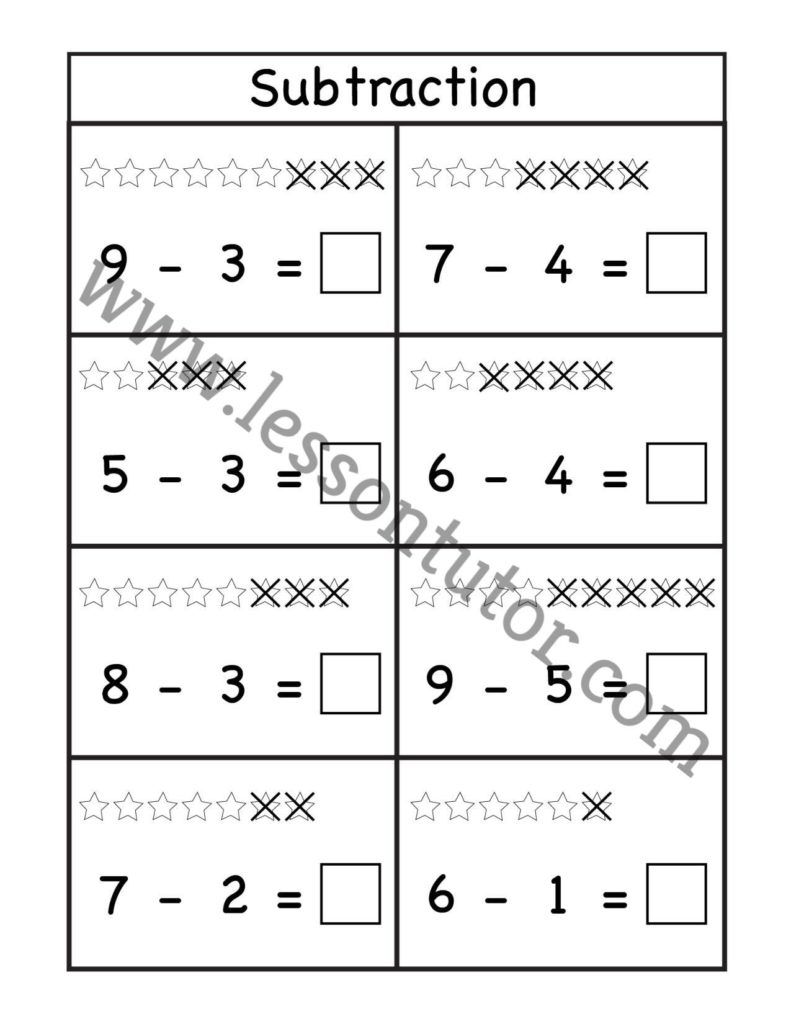 Beginner Subtraction Worksheets Kindergarten - 3 - Lesson Tutor