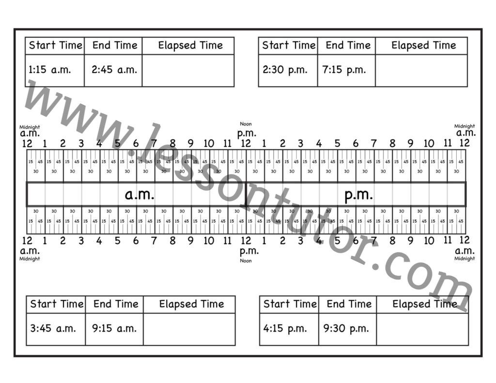 Calculate Elapsed Time Worksheet Second Grade - Lesson Tutor