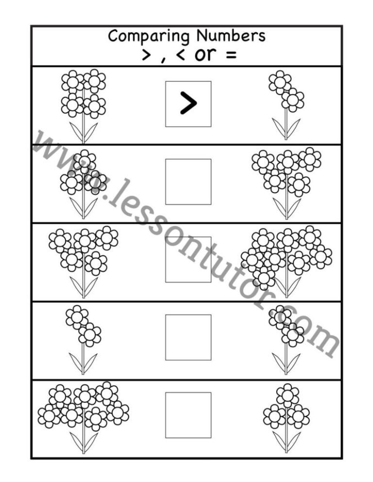 Comparing Numbers 1-10 Worksheets Kindergarten - Lesson Tutor