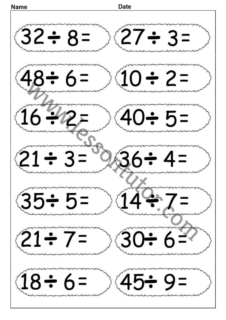 division worksheets page 2 of 2 lesson tutor