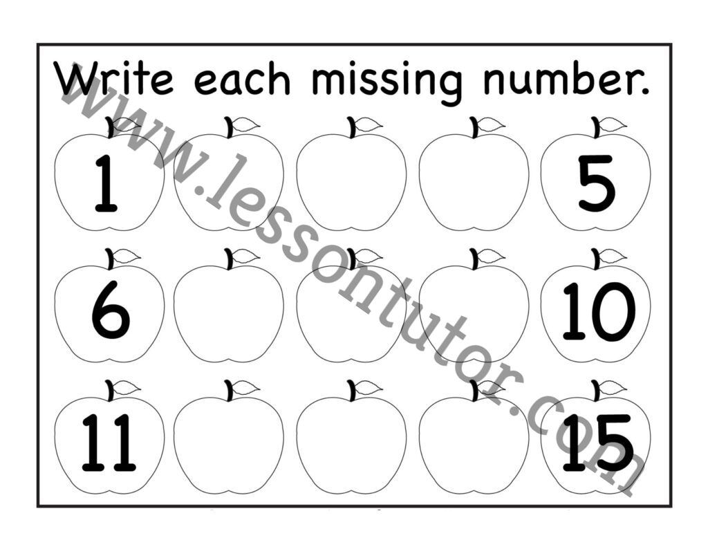 Missing Numbers 1 15 Worksheet Kindergarten 2 Lesson Tutor 4605