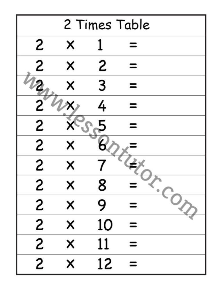 Multiplication Times Tables Worksheets Third Grade - Lesson Tutor