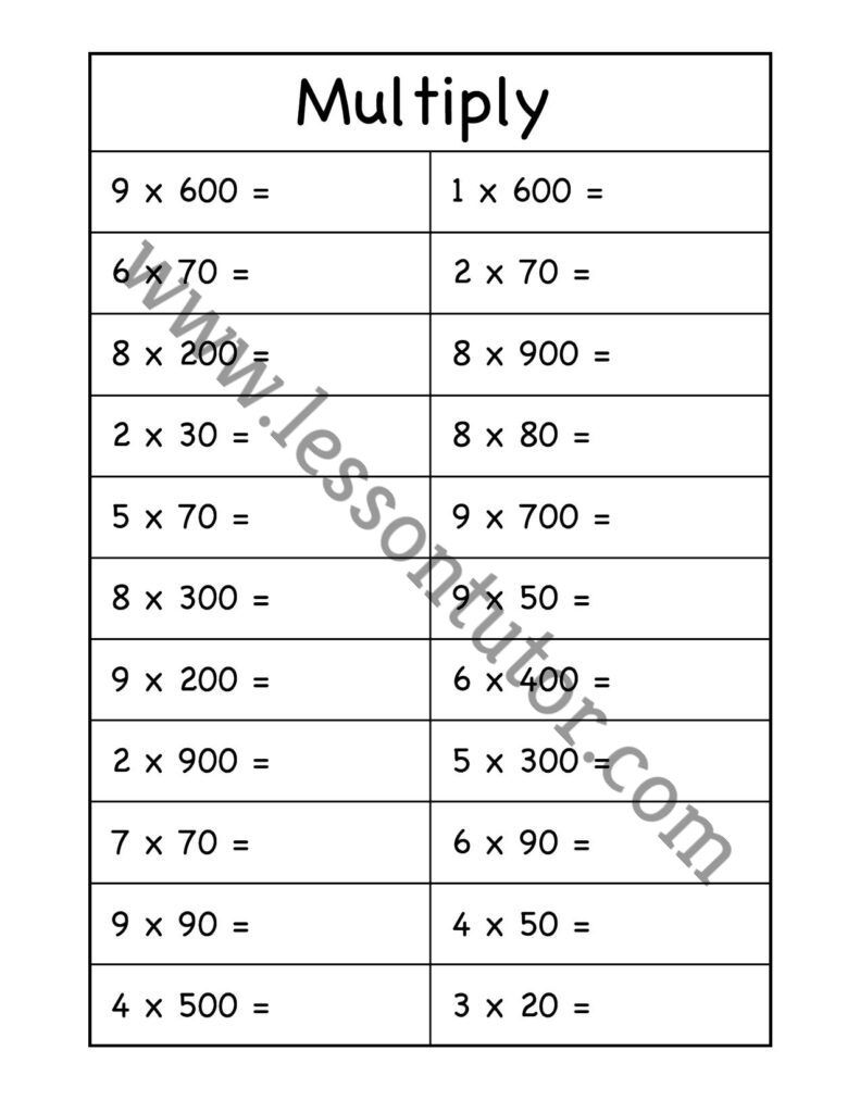 Multiplication with multiples of 10 Worksheet Second Grade - Lesson Tutor