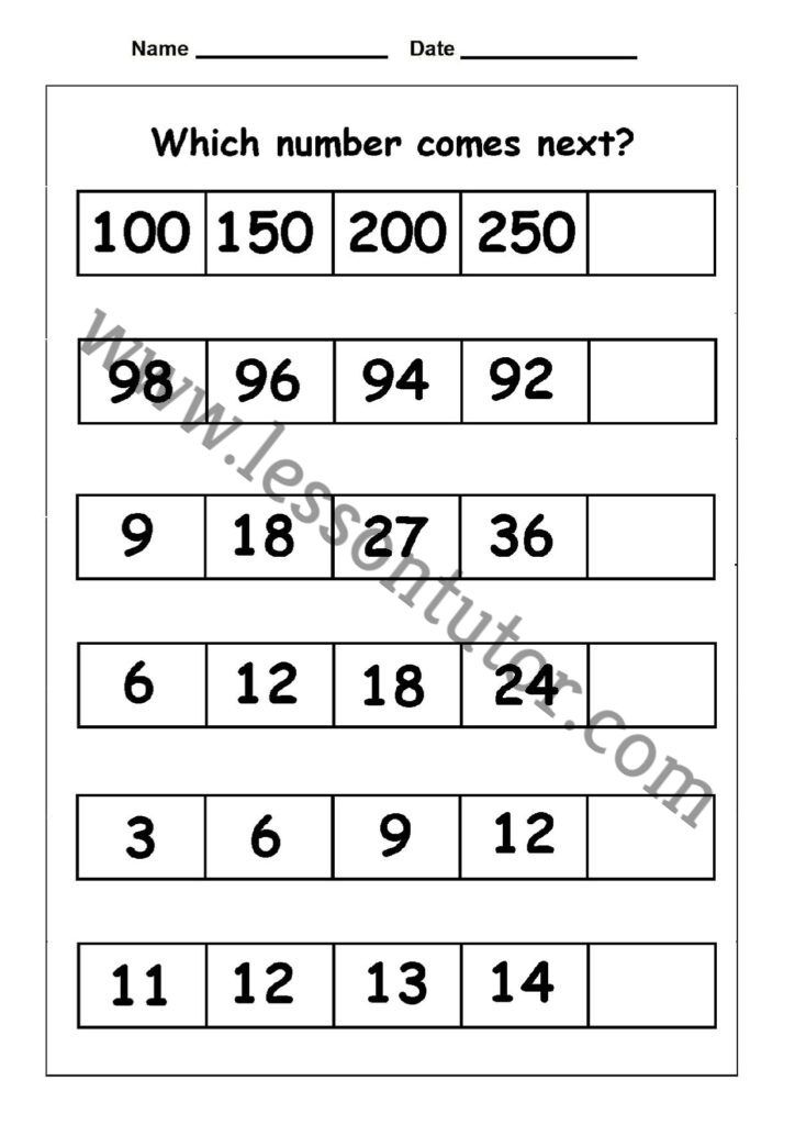 Number Patterns Number Series Worksheet First Grade - 9 - Lesson Tutor