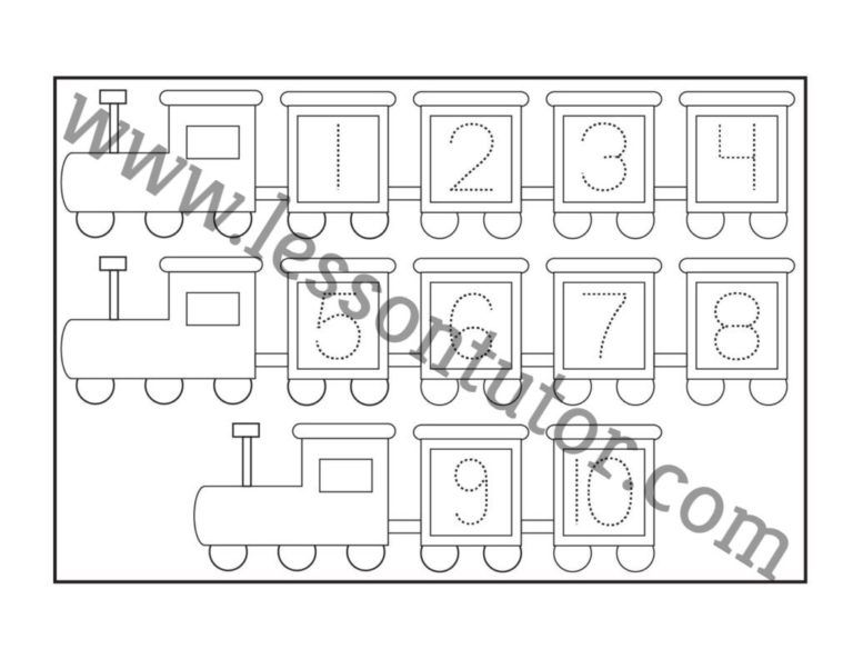 Number Tracing Train Worksheet Kindergarten - Lesson Tutor