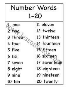 numbers in words 1 20 worksheet kindergarten lesson tutor