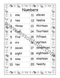 Numbers in Words -1-20 Worksheet Preschool - Lesson Tutor