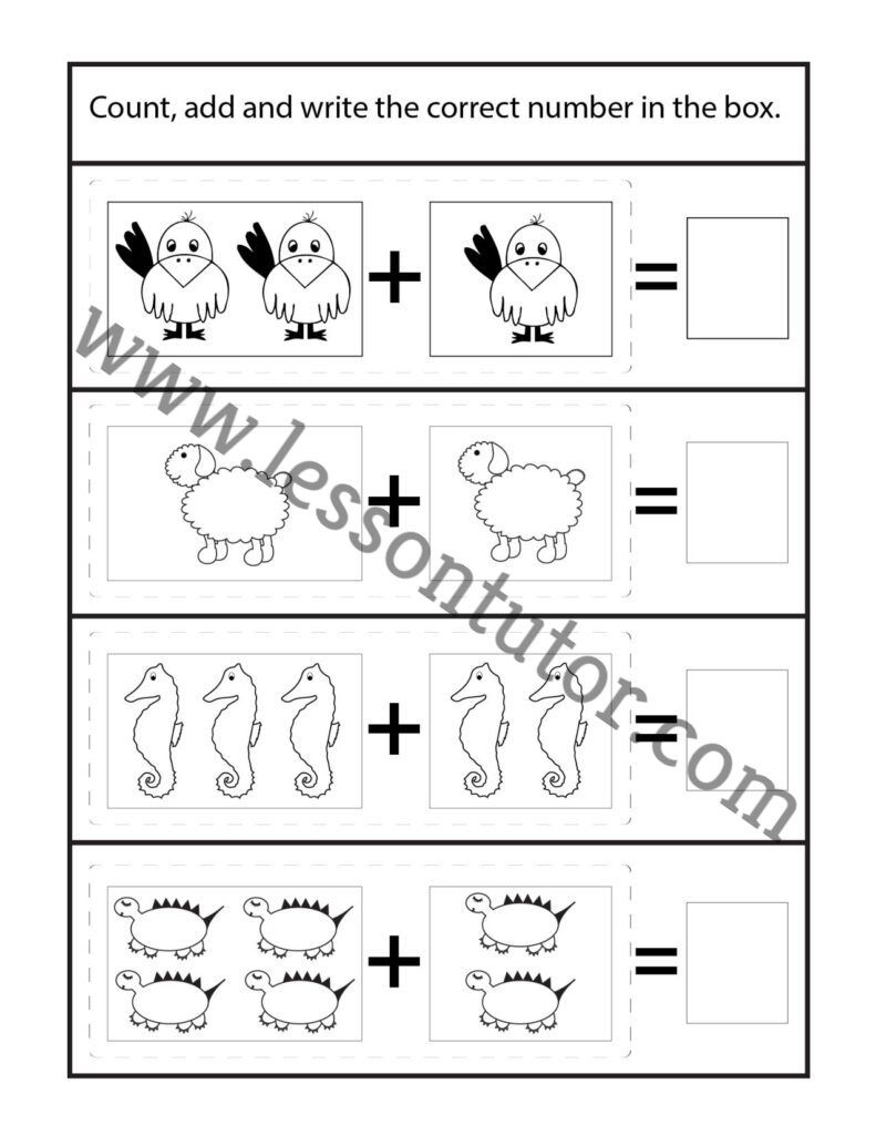 Picture Addition Worksheet Kindergarten - 24 - Lesson Tutor