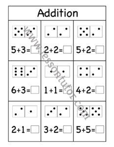 Single Digit Dice Addition Worksheet Kindergarten 3 - Lesson Tutor