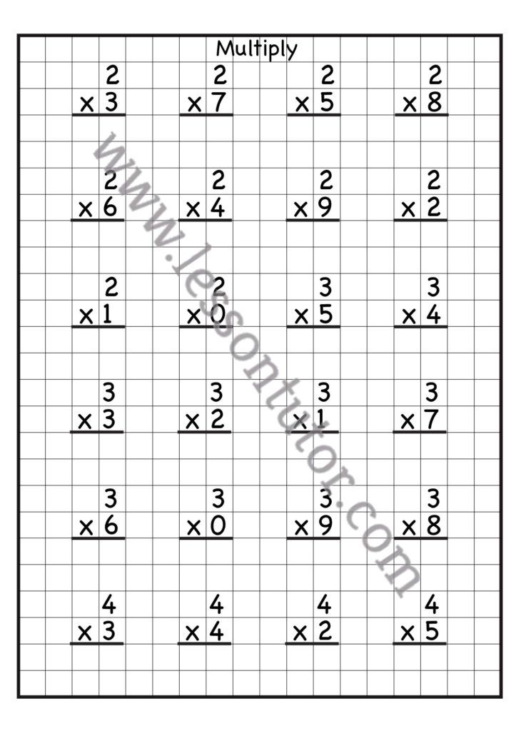 Single Digit Multiplication Worksheet Third Grade 3 - Lesson Tutor