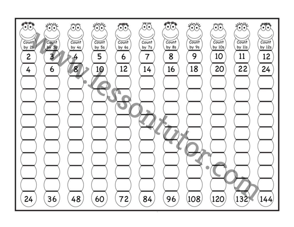 Skip Counting by 2, 3, 4, 5, 6, 7, 8, 9, 10, 11 and 12 Worksheet