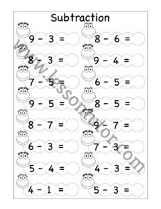 Subtraction One Digit Worksheet Kindergarten 3 - Lesson Tutor