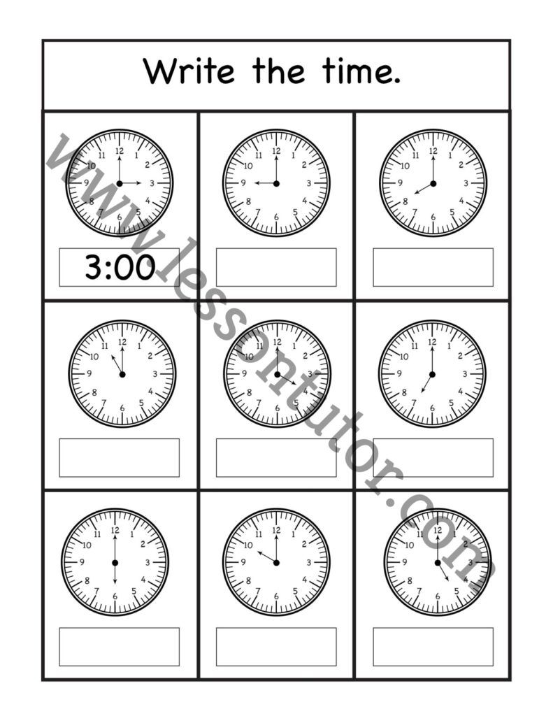 telling the time worksheets first grade lesson tutor