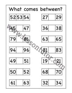 What comes between? Worksheet Kindergarten - 3 - Lesson Tutor