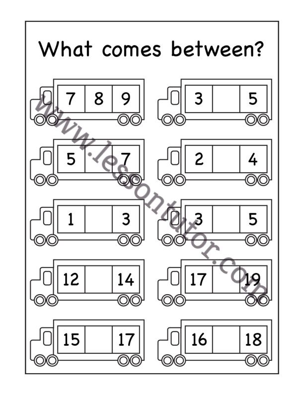 What Comes Between? Worksheet Kindergarten - 6 - Lesson Tutor