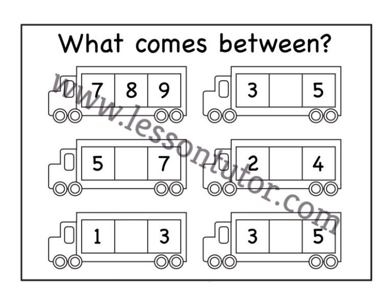 What comes between? Worksheet Kindergarten - Lesson Tutor